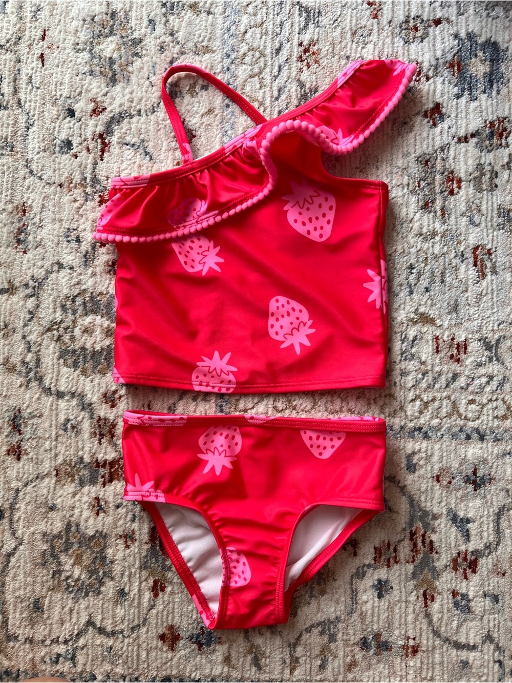 Cat & Jack two piece swimsuit tankini ruffle size 2T strawberry pink